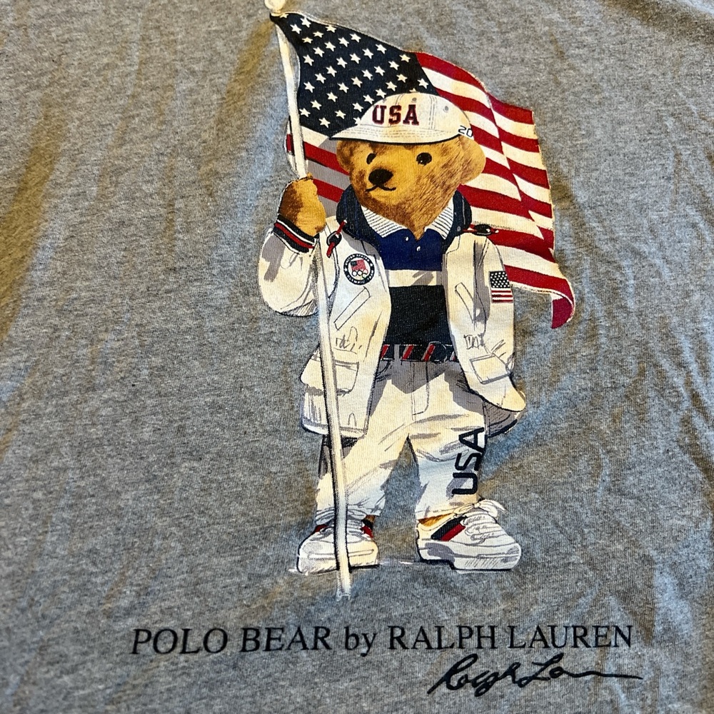 Ralph Lauren Team USA Heather Gray Crewneck Tee with Navy & Red Trim